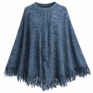 Grace Dane Lewis 100% Wool  Women’s Knit Fringe Poncho Cape One Size